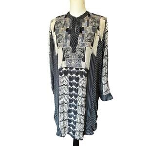 Tolani sz XS Embroidered Grey Shirt‎ Dress with Adjustable Sleeves